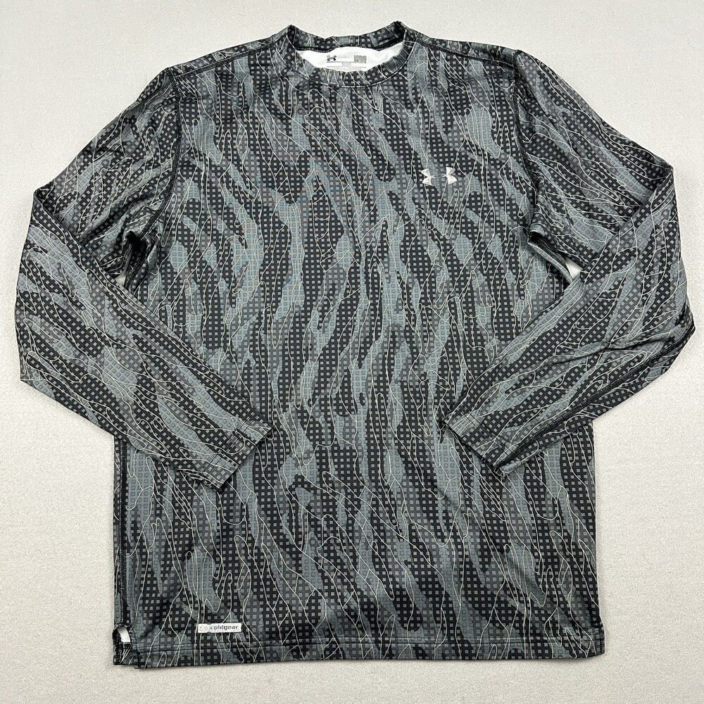Under Armour Shirt Men Medium Blue Gray Camo ColdGear Long Sleeve Crewneck M